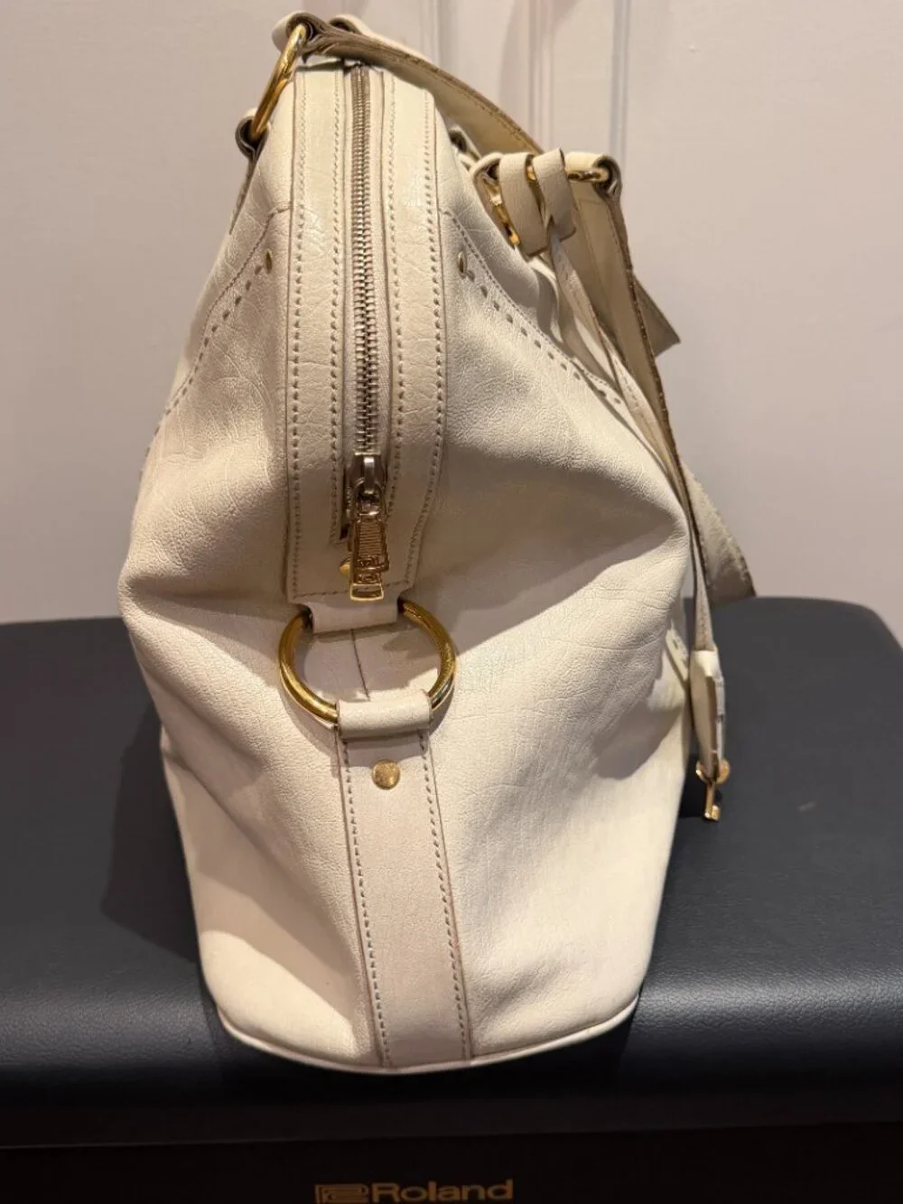 YSL Yves Saint Laurent Paris Off White Muse Bag Handbag Leather Satchel